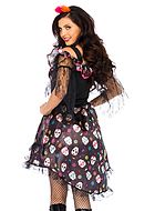 Day of the Dead (woman), costume dress, ruffle trim, off shoulder